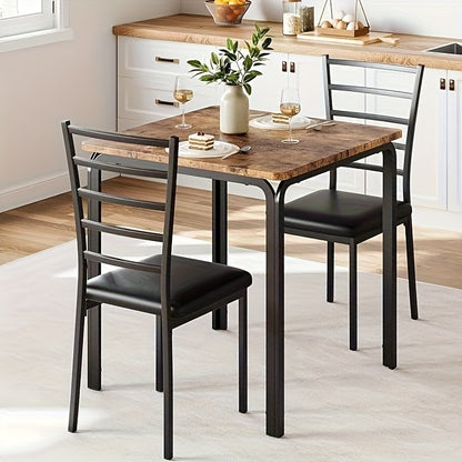 Eettafelset – Eethoek – Keukentafelset – Zitgroep – Meubelset – Compact Design – Hardhout en Metaal – 3-delig – Voor 2 Personen
