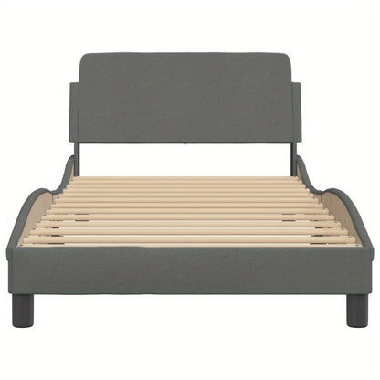 Bed frame without mattress dark grey 100x200 cm fabric with Slat Support Platform Bed Frame Suitable for Mattress Size 100 x 200 cm for Bedroom Style D