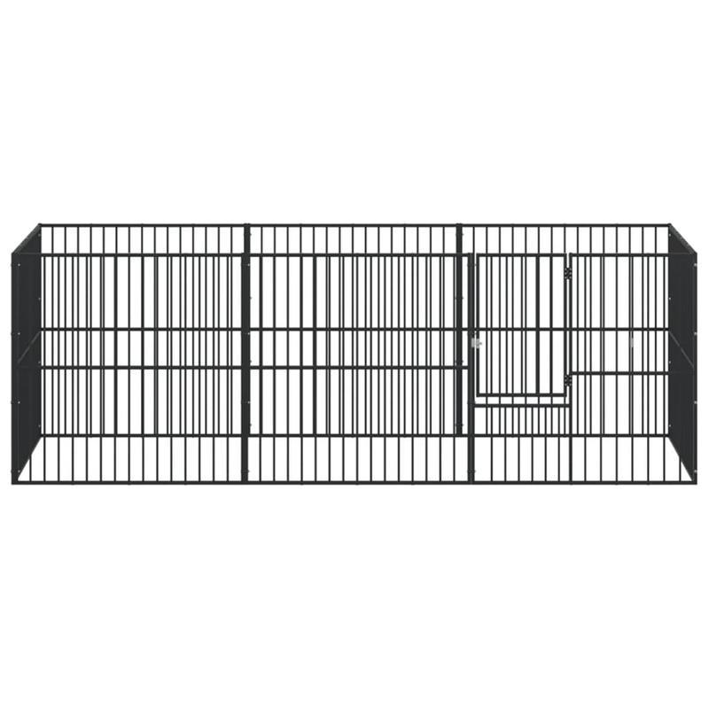 Hondenren – Puppyren – Hondenkennel – Hondenbench – Kennel – 8 Panels – Zwart Gegalvaniseerd Staal – Stevig & Weerbestendig