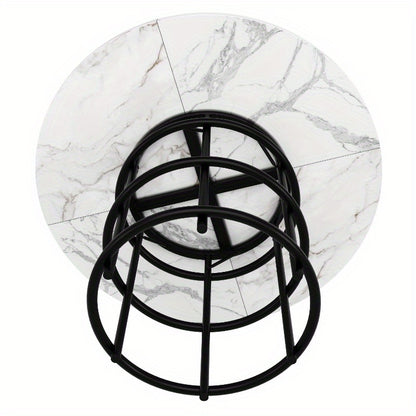 Eettafelset – Eethoek – Eetkamerset – Keukentafelset – Zitgroep – Ronde 100 cm Tafel – Wit Marmerlook Plastic Blad – Grijze Stoffen Stoelen – Compact & Onderhoudsvriendelijk