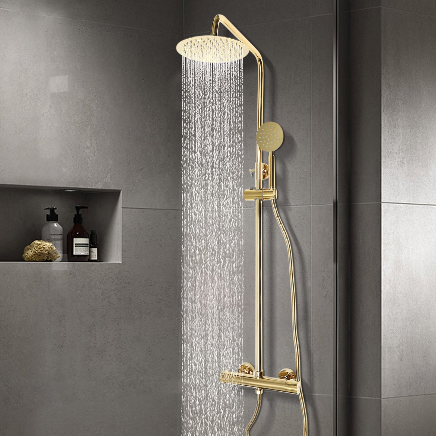 20Cm Golden Round Constant Temperature Shower Set