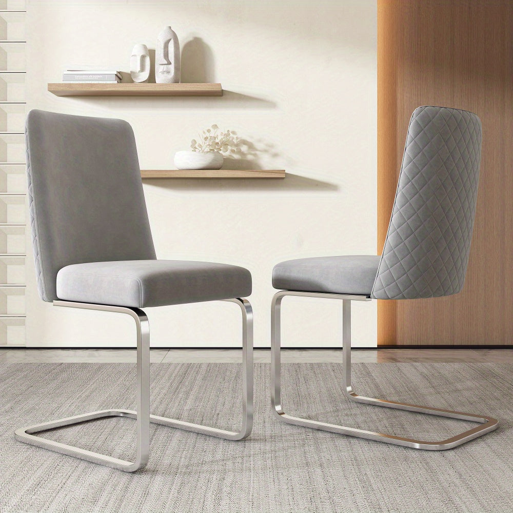 Eetkamerstoel – Stoel – Dining Chair – Zetel – Luxe Stoel – Grijs – Velvet Bekleding – Diamantpatroon Rugleuning – Stevige Zilveren Metalen Poten