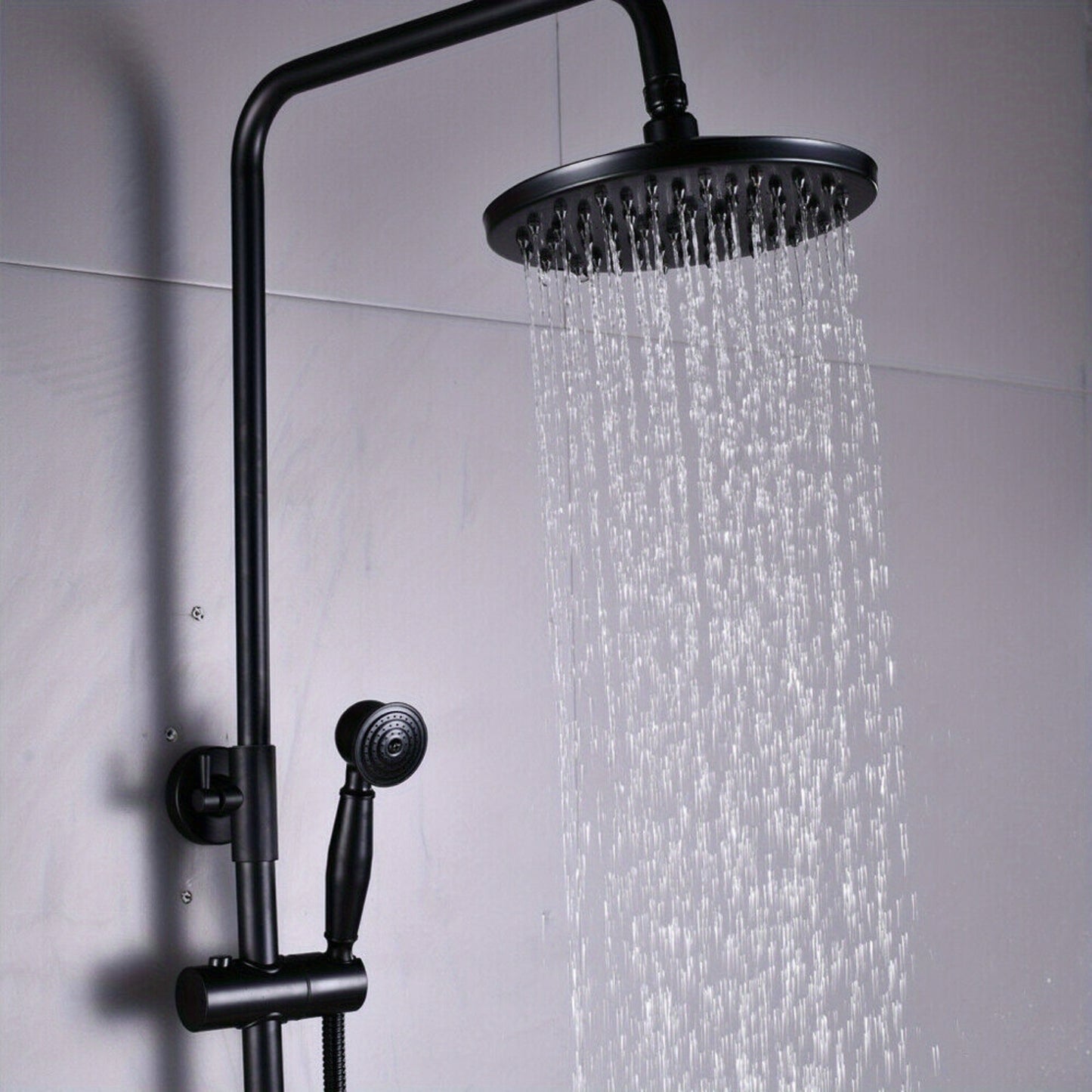 Douche Systeem – Douchekolom – Handdouche – Douchekraan – Wandgemonteerd – Zwart Design – RVS & Messing – Verstelbare Hoogte 85-110 cm