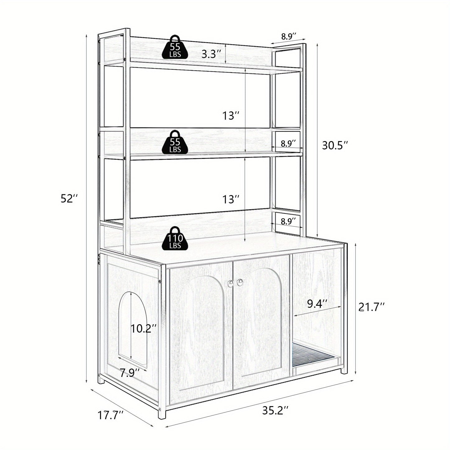 Kattenbakkast – Kattenhuis – Kattenbakmeubel – Kattenbak Ombouw – Kattenbak Cabinet – Wit – Dubbele Deuren – Ventilatiesysteem – Ruime Binnenafmetingen – Eenvoudig Schoon Te Maken
