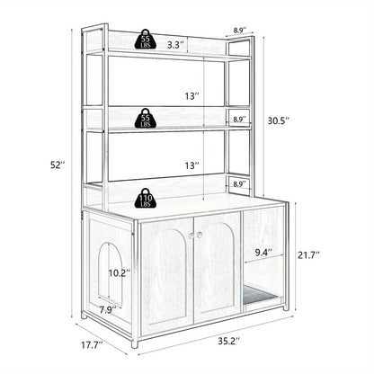 Kattenbakkast – Kattenhuis – Kattenbakmeubel – Kattenbak Ombouw – Kattenbak Cabinet – Wit – Dubbele Deuren – Ventilatiesysteem – Ruime Binnenafmetingen – Eenvoudig Schoon Te Maken