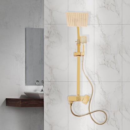 Regendouche – Douchekop – Doucheset – Handdouche – Shower Set – Goudkleurig Messing – 20 cm Rond – Instelbare Hoogte 70-120 cm
