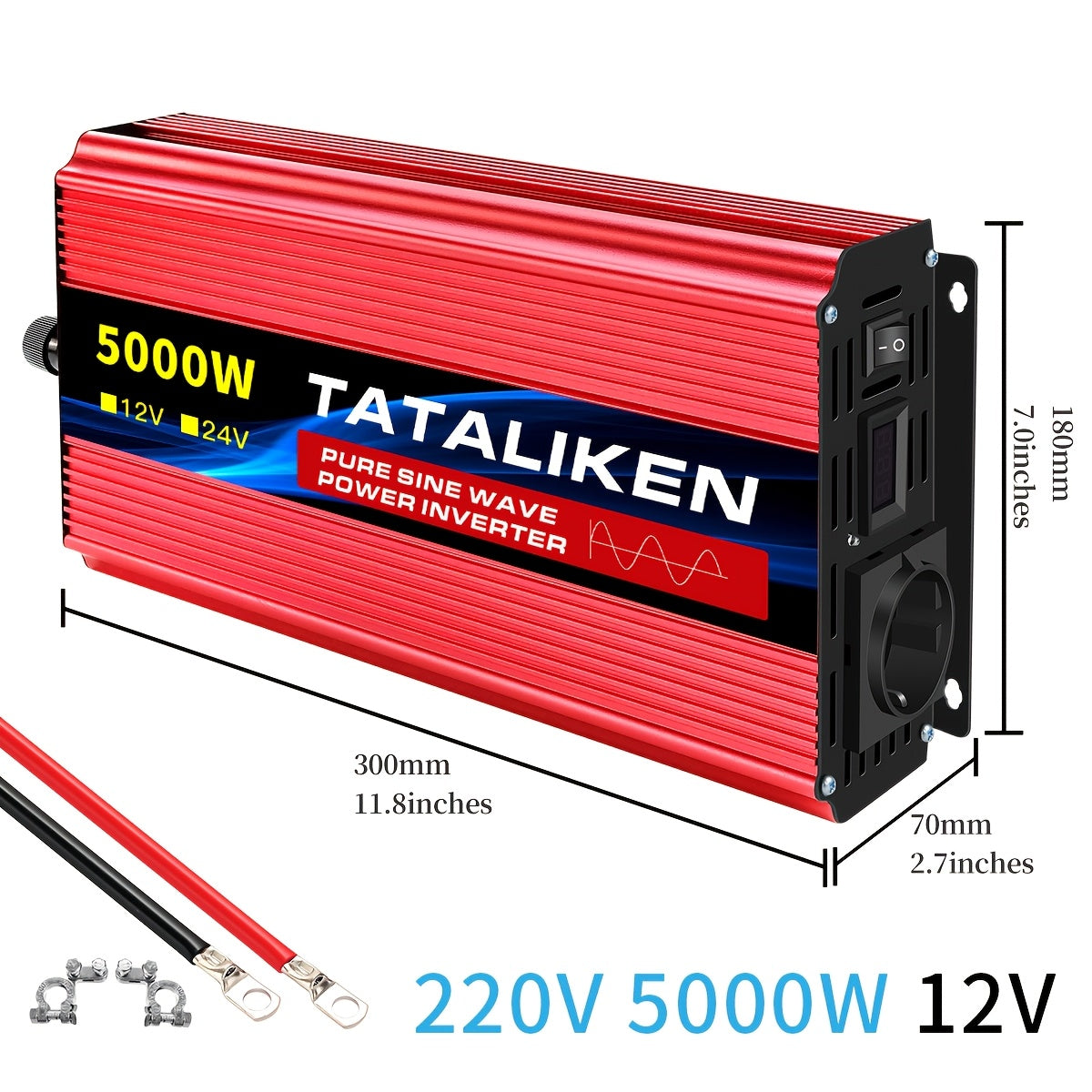 Pure Sine Wave Power Inverter 5000W Peak Portable Car Inverter Power Supply 12V To 220V High Power Converter, Durable And High Capacity - Perfect For Trucks, Outdoors And Emergencies, Power Inverter, Without Battery