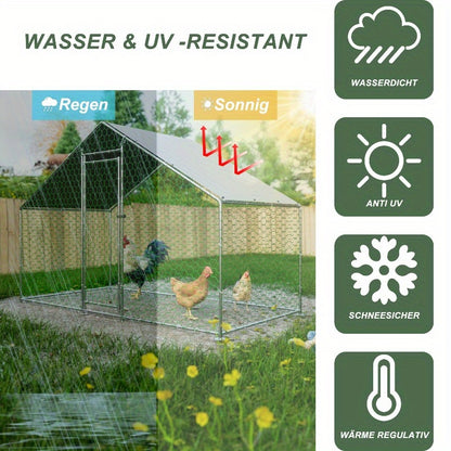 Buitenren Kip – Konijnenren – Dierenverblijf – Klein Dierenren – Metalen Buitenren – Waterdichte PE-afdekking – Veilig Slot – 3x1,5x2 m Durable Weather-Resistant Outdoor Shelter