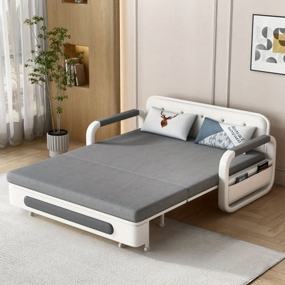 Slaapbank – Slaapbankbed – Bedbank – Slaapbank Met Opbergruimte – Slaapbank Slaapfunctie – 150 cm – Donkergrijs Wit – Opbergruimte Onder Zitting