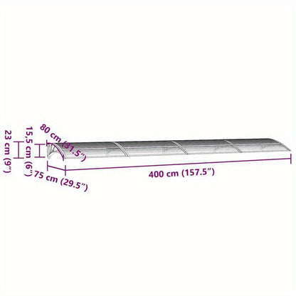 Doorluifel – Overkapping – Zonwering – Regenluifel – Voordeurbescherming – Grijs Transparant – Polycarbonaat – 400 x 75 cm – Weerbestendig & Lichtdoorlatend