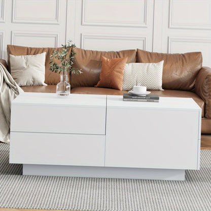 Salontafel – Koffietafel – Tafel – Woonkamertafel – Lounge tafel – Schuifblad – 4 Lades – Modern Wit – Compact 90x55x45 cm