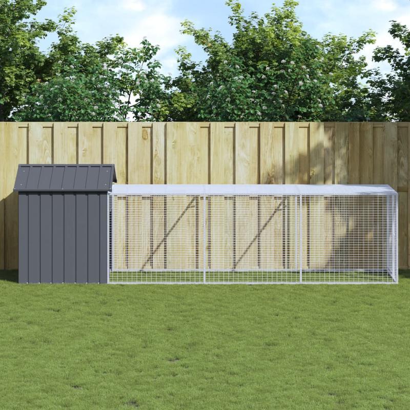 Kippenhok – Kippenren – Pluimveehok – Buitenhok – Dierenhok – Antraciet – 117x405x123 cm – Gegalvaniseerd Staal – Ruime Loopruimte – Duurzaam & Weerbestendig