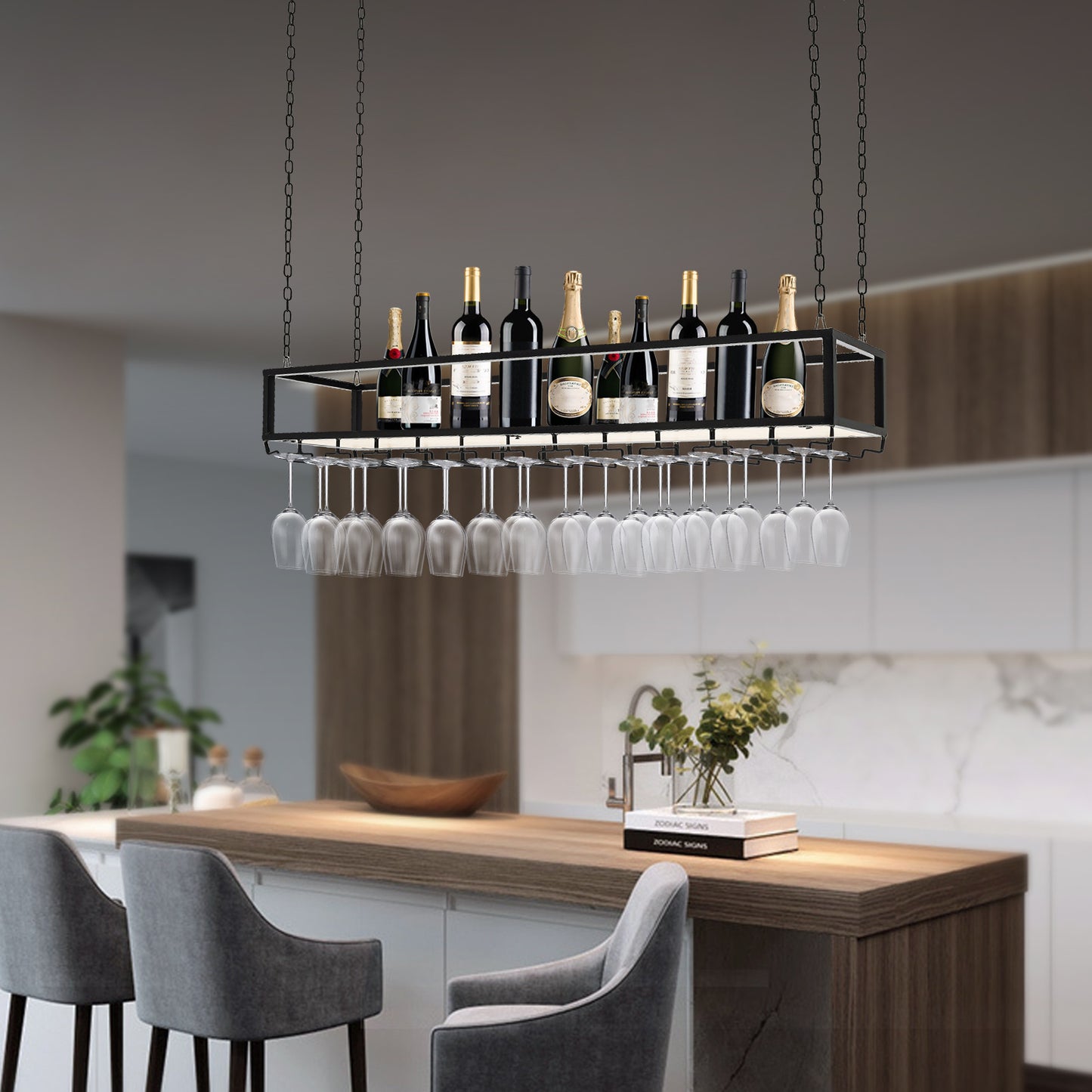 Wijnrek Plafond – Wijnrek Staander – Wijnrek Kast – Wijnfleshouder – Wijnopberger – 120 cm Zwart Metaal – Stevige Verfloze Constructie