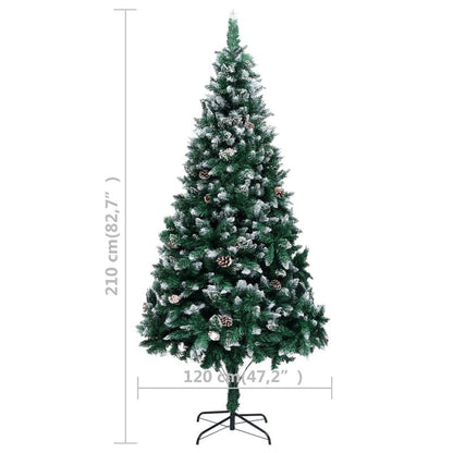210cm Large Artificial Christmas Tree with Pine Cones & White Snow Cover - Self-Standing Floor Decoration with Sturdy Base, No Needed, Realistic Evergreen Needles for Home, Hotel Lobby, Restaurant, Office Holiday Decor - Easy
