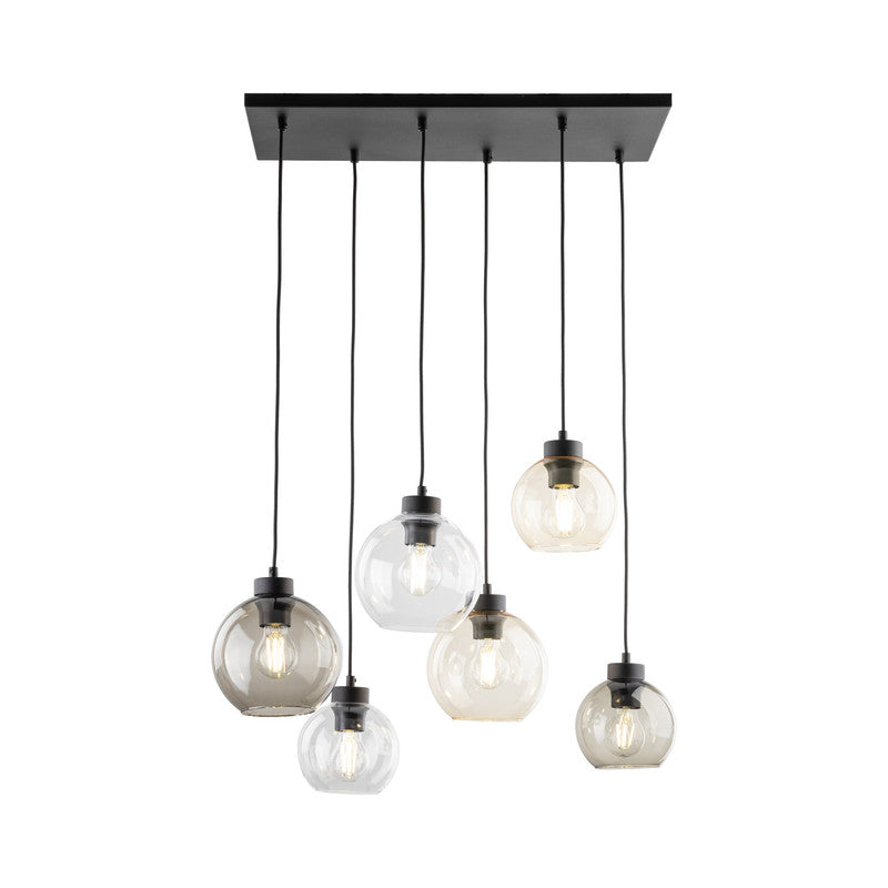 Hanglamp – Hanglampen – Pendellamp – Plafondlamp – Lamp – Set van 6 – Helder glas – Metalen voet