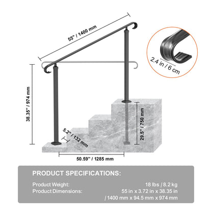 Trapleuning – Handrail – Balustrade – Leuning – Trapbeugel – Geschikt Voor 3 Treden – Duurzaam Smeedijzer Met Poedercoating