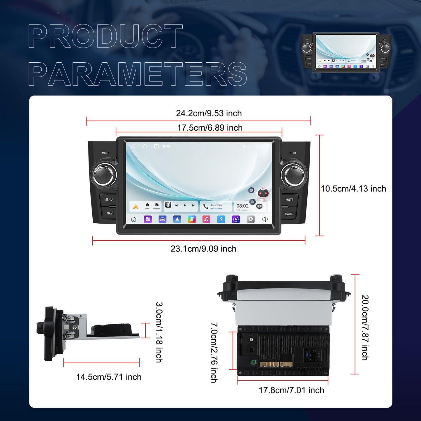 Autoradio – Android Radio – Auto Stereo – Multimedia Speler – Navigatiesysteem – 7 Inch HD Touchscreen – Draadloos CarPlay & Android Auto – Inclusief AHD Achteruitrijcamera & Microfoon