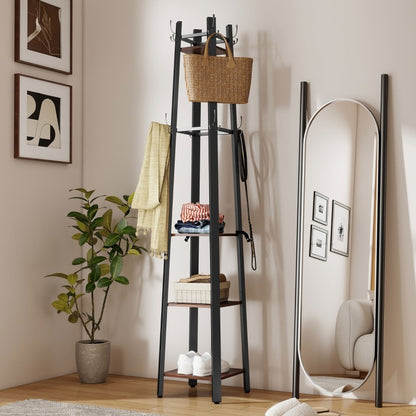 Kapstok – Garderoberek – Schoenenrek – Jasstandaard – Opbergrek – Industrieel Metaal & Hout – 4-Lagen Met 8 Haken – Stevige A-Frame Constructie 99,79 KG Draagvermogen