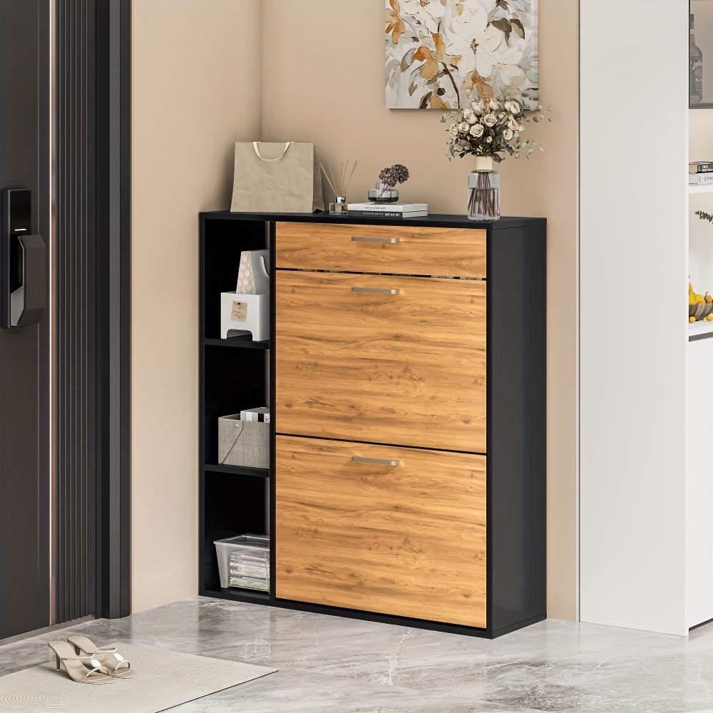 Schoenenkastje – Schoenenrek – Schoenenopberger – Schoenenkast – Schoenentoren – Houten Kast – Mat Zwart – 12-15 Paar Schoenen – Verstelbare Vakindeling