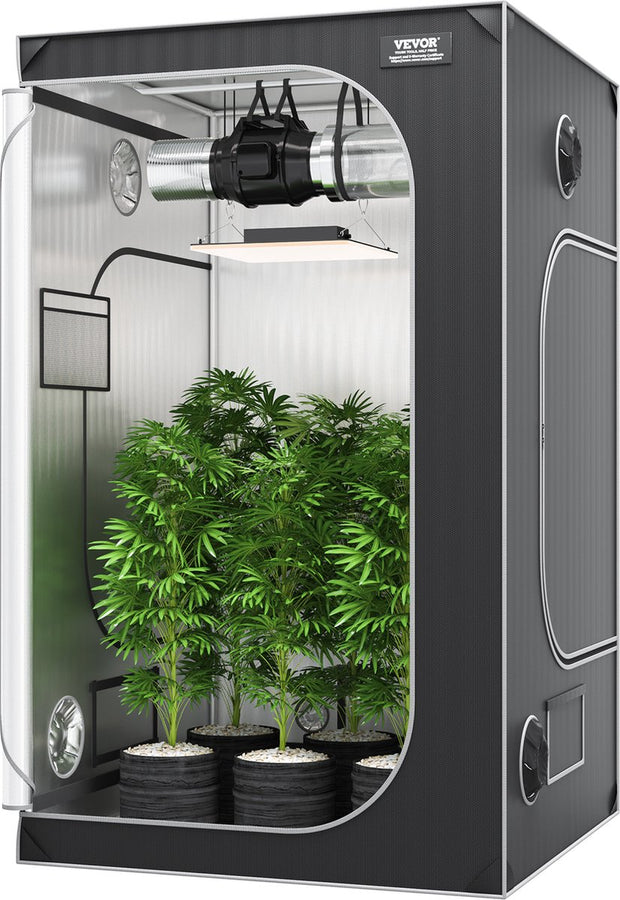 Kweektent - Met Kijkvensters - 122x122x203cm - Kweektent Voor Binnen - Hydrocultuur Raamdeuropslag - Zwart