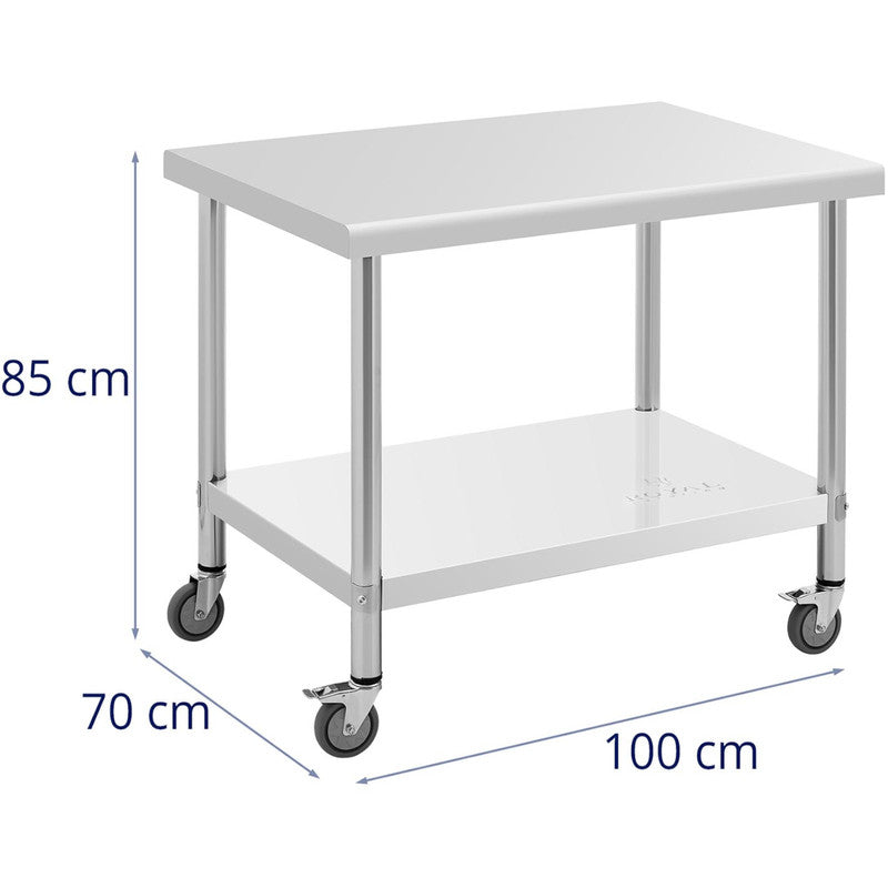 Werktafel RVS – Werkbank – Keukentafel – Werkbank Op Wielen – RVS Werktafel Met Plank – 70x100 cm – 95 Kg Draagkracht