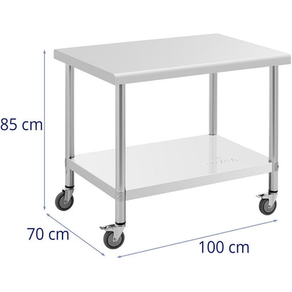 Werktafel RVS – Werkbank – Keukentafel – Werkbank Op Wielen – RVS Werktafel Met Plank – 70x100 cm – 95 Kg Draagkracht