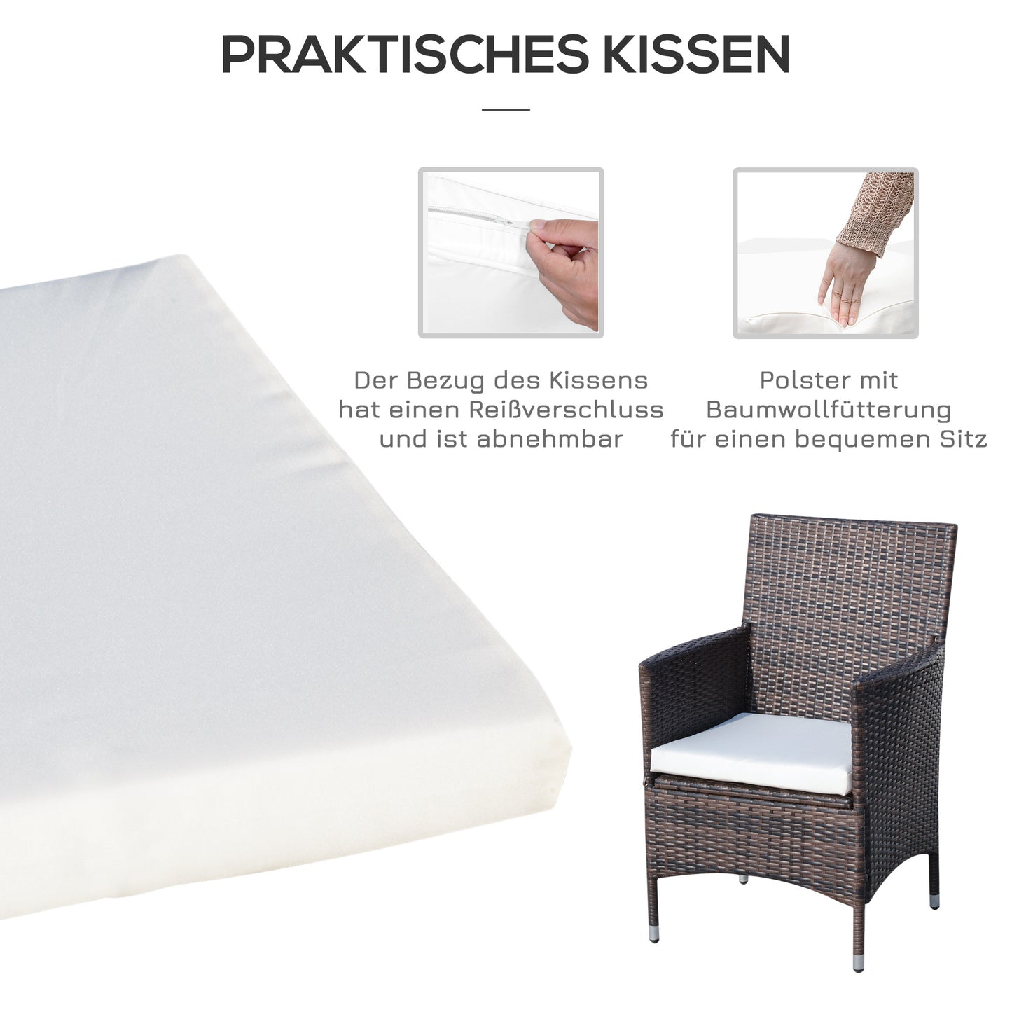 Rattan Tuinmeubelset – Bistroset – Balkonset – Tuinstoelen – Tuinmeubilair – Grijs – Poly Rattan & Stalen Frame – Glas Tafelblad met Kussens