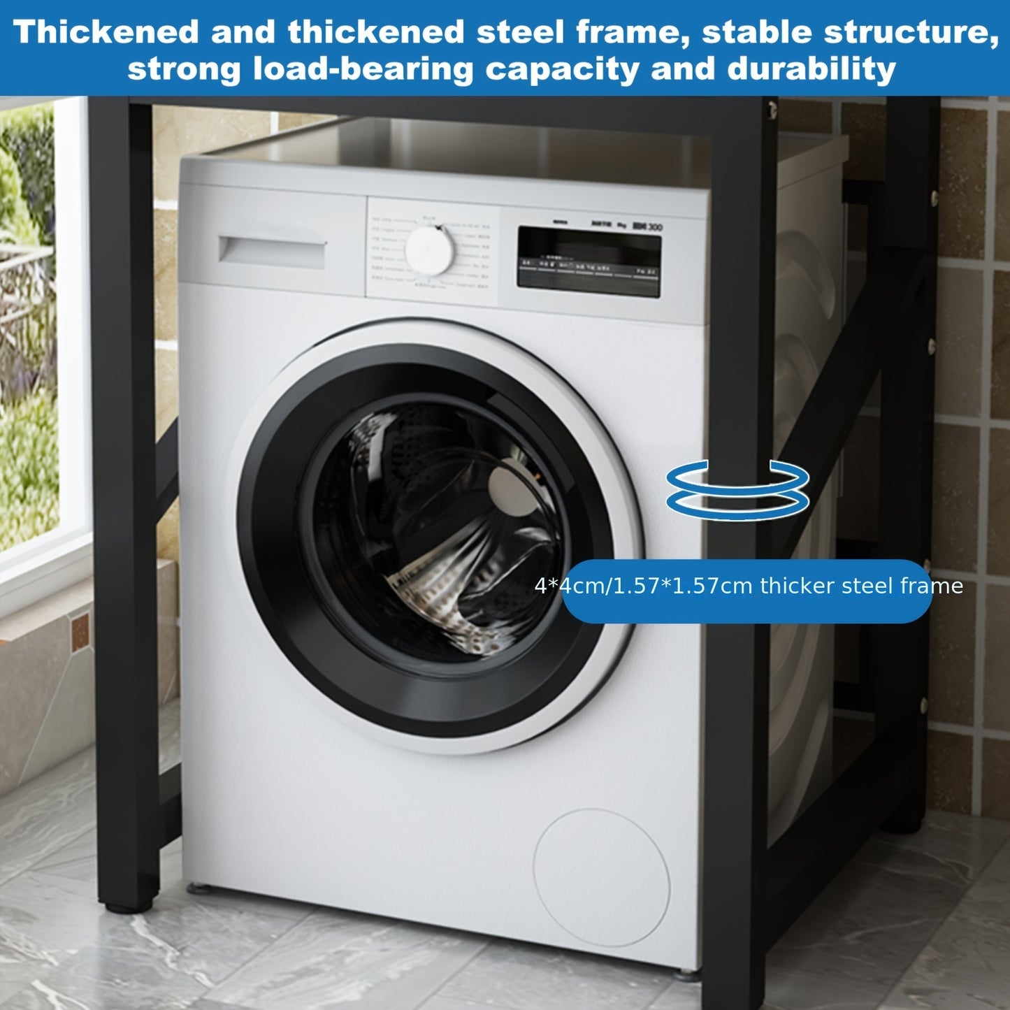 Verstelbare Wasmachine Standaard – Wasmachine Onderstel – Droger Standaard – Stapelrek Wasdroger – Opbergrek Wasruimte – Zwart – 350 kg Draagvermogen – Antislip Verstelbare Hoogte