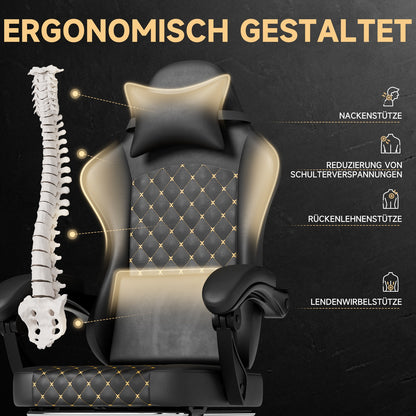 Gamingstoel – Gamestoel – Gaming Chair – Bureaustoel – Game Stoel – Ergonomisch Design – Ingebouwde Voetsteun & Massagefunctie – Metalen Frame – Max 150 kg