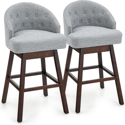 Barstoel – Barkruk – Barstoel Met Rugleuning – Keukenkruk – Draaiende Barkruk – 360° Draaibaar – Ergonomisch Met Voetensteun – Gemaakt Van Rubberhout Met Linnen Bekleding – Grijs – Zithoogte 78 Cm