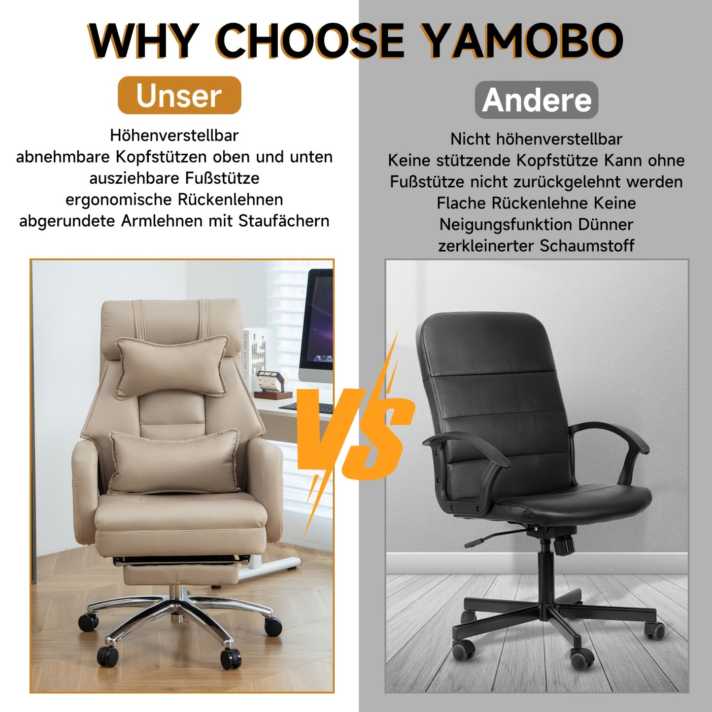Ergonomische Bureaustoel – Kantoorlijststoel – Werkstoel – Directiestoel – Draaistoel – Licht Beige – Verstelbare Hoofdsteun – 155° Verstelbare Rugleuning