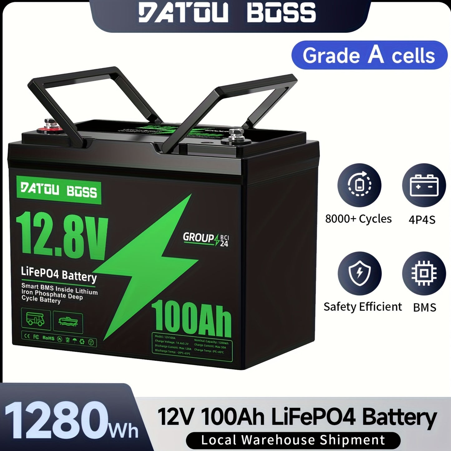12V 100Ah LiFePO4 Accu – Lithium Accu – Camper Accu – Zonne-energie Accu – Boot Accu – Slimme 100A BMS – 4000+ Cyclus Levensduur