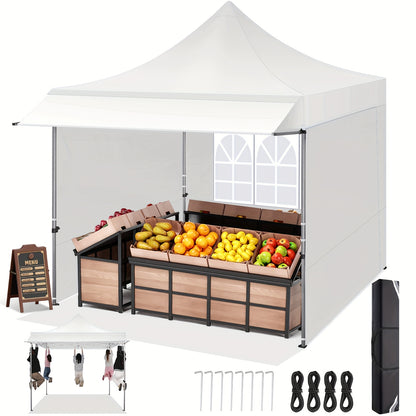 3x3m Pop-up Tent – Vouwtent – Marktkraam Tent – Partytent – Campingtent – Afneembare Zijwanden – 3 Verstelbare Hoogtes – Stevig Rvs Frame – Waterafstotend Polyester – Met Draagtas – Wit