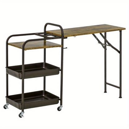 Keukentrolley – Serveerwagen – Keukenwagen – Opbergtrolley – Trolley op Wielen – Opvouwbaar Werkblad – Stabiel Metaal – 2 Ruime Trays