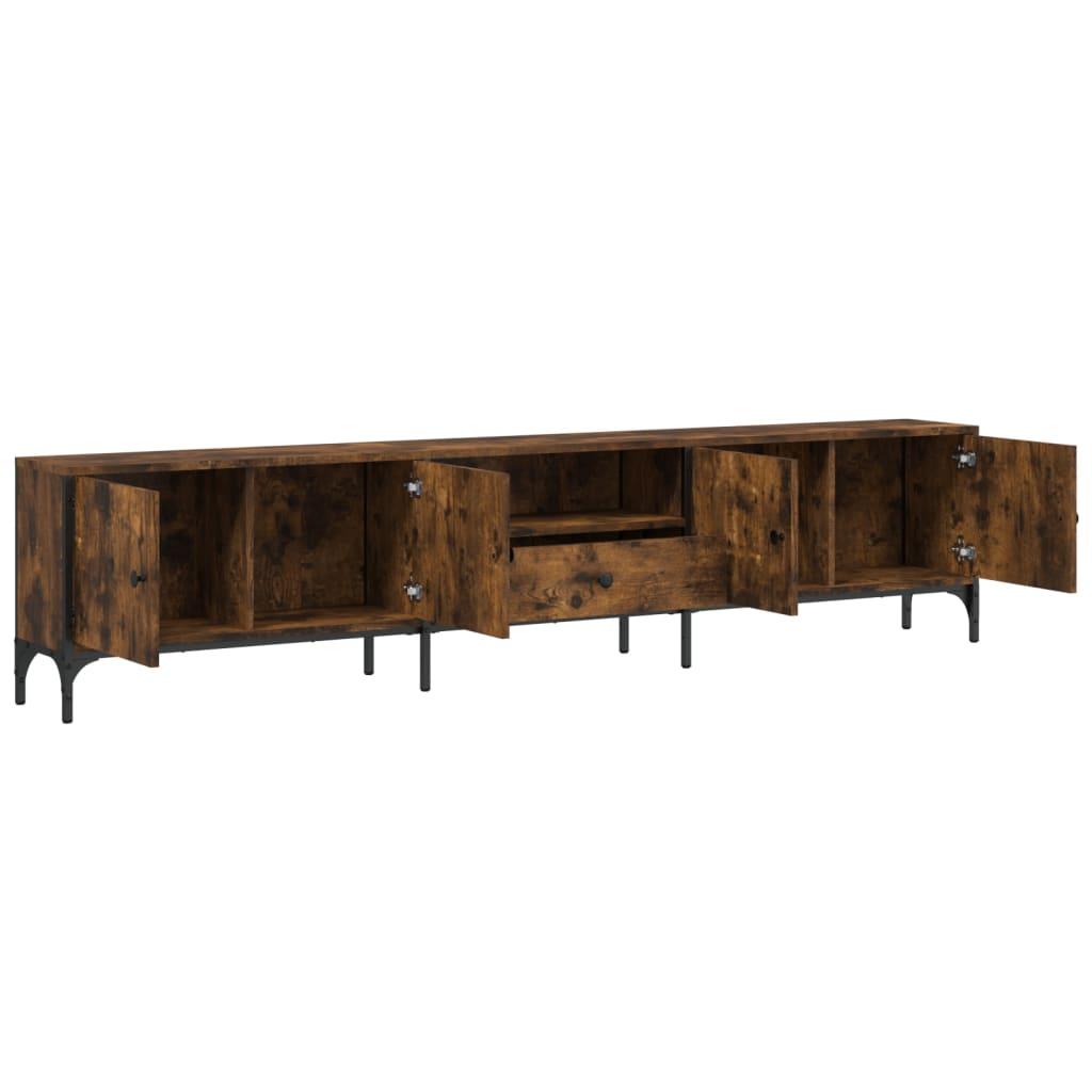 TV Cabinet with Drawer Smoked Oak 200x25x44 cm Engineered Wood TV Stand Entertainment Center with Storage, Media Television Table for Living Room Bedroom