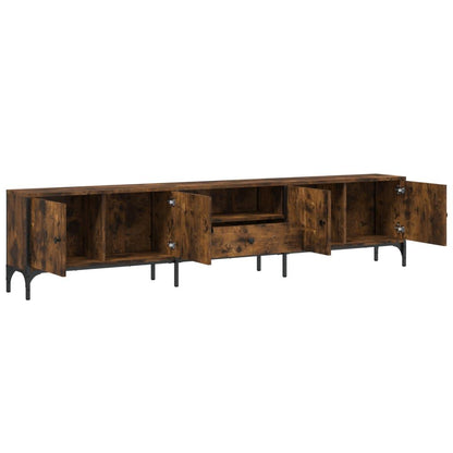 TV Cabinet with Drawer Smoked Oak 200x25x44 cm Engineered Wood TV Stand Entertainment Center with Storage, Media Television Table for Living Room Bedroom