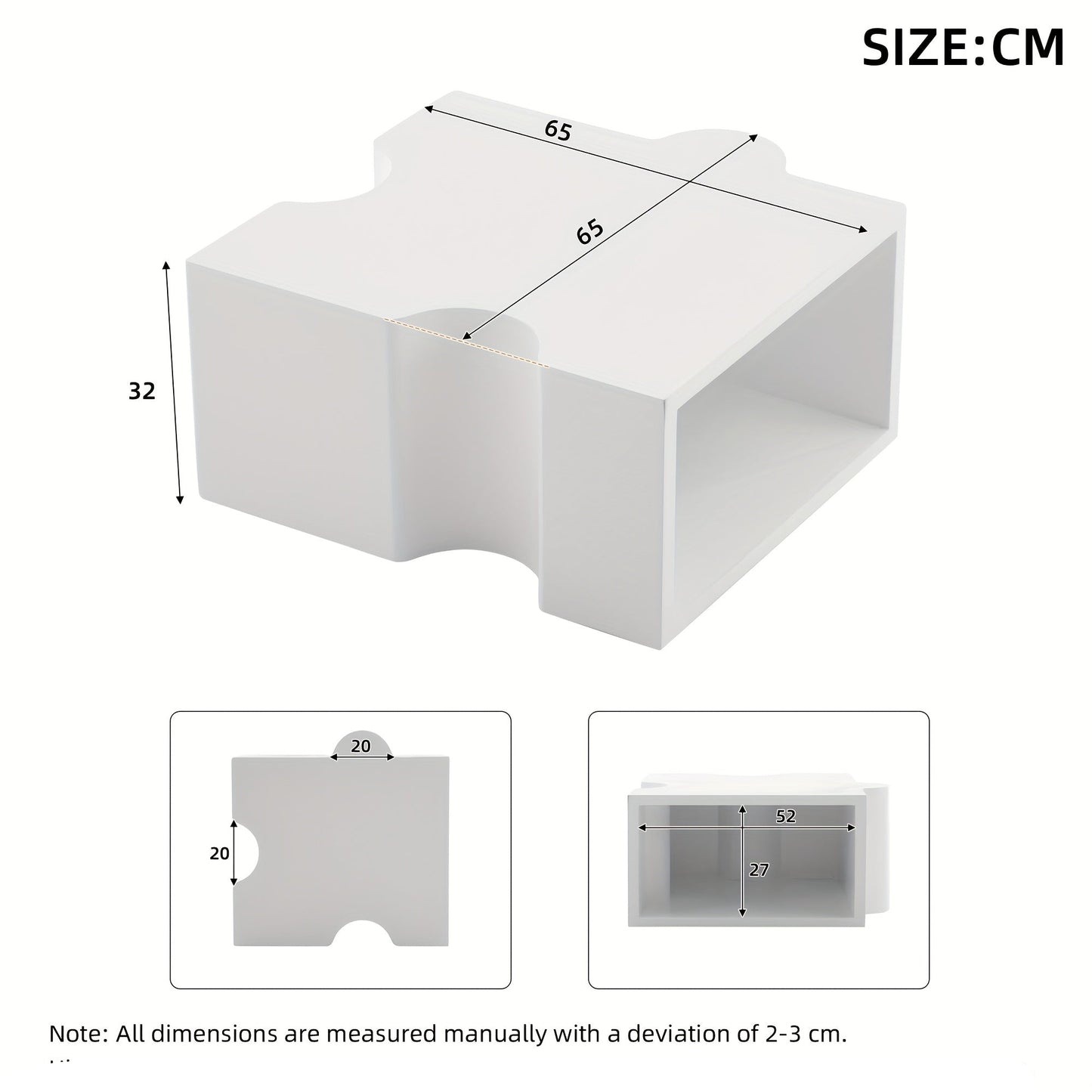 Salontafel – Koffietafel – Bijzettafel – Woonkamertafel – Tafeltje – Modern Wit Puzzelpatroon – Bamboe Tafelblad – Compact 65x65x32 cm