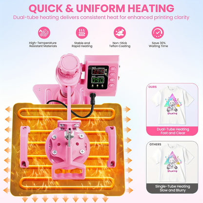 Transferspers – Hittepers – Heat Press Machine – Textielpers – Warmtepers – 8-in-1 Multifunctioneel – 38,1x30,48 cm – 360° Swing Away Ontwerp – Robuust IJzer en Kunststof