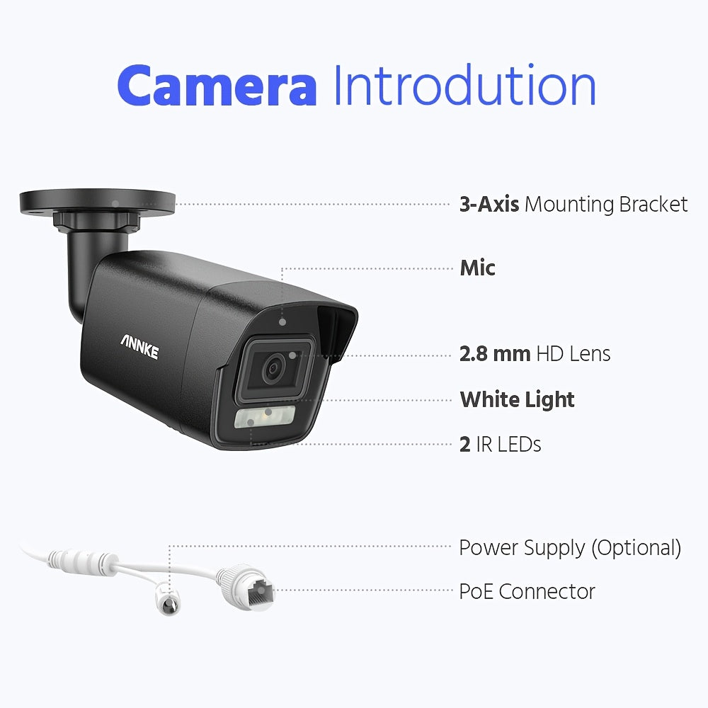 Beveiligingscamera – Camerabewaking – Buitencamera – Surveillancecamera – POE Beveiligingssysteem – 3K 5MP Resolutie – Kleur Nachtzicht & Bewegingsdetectie