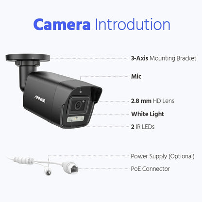Beveiligingscamera – Camerabewaking – Buitencamera – Surveillancecamera – POE Beveiligingssysteem – 3K 5MP Resolutie – Kleur Nachtzicht & Bewegingsdetectie