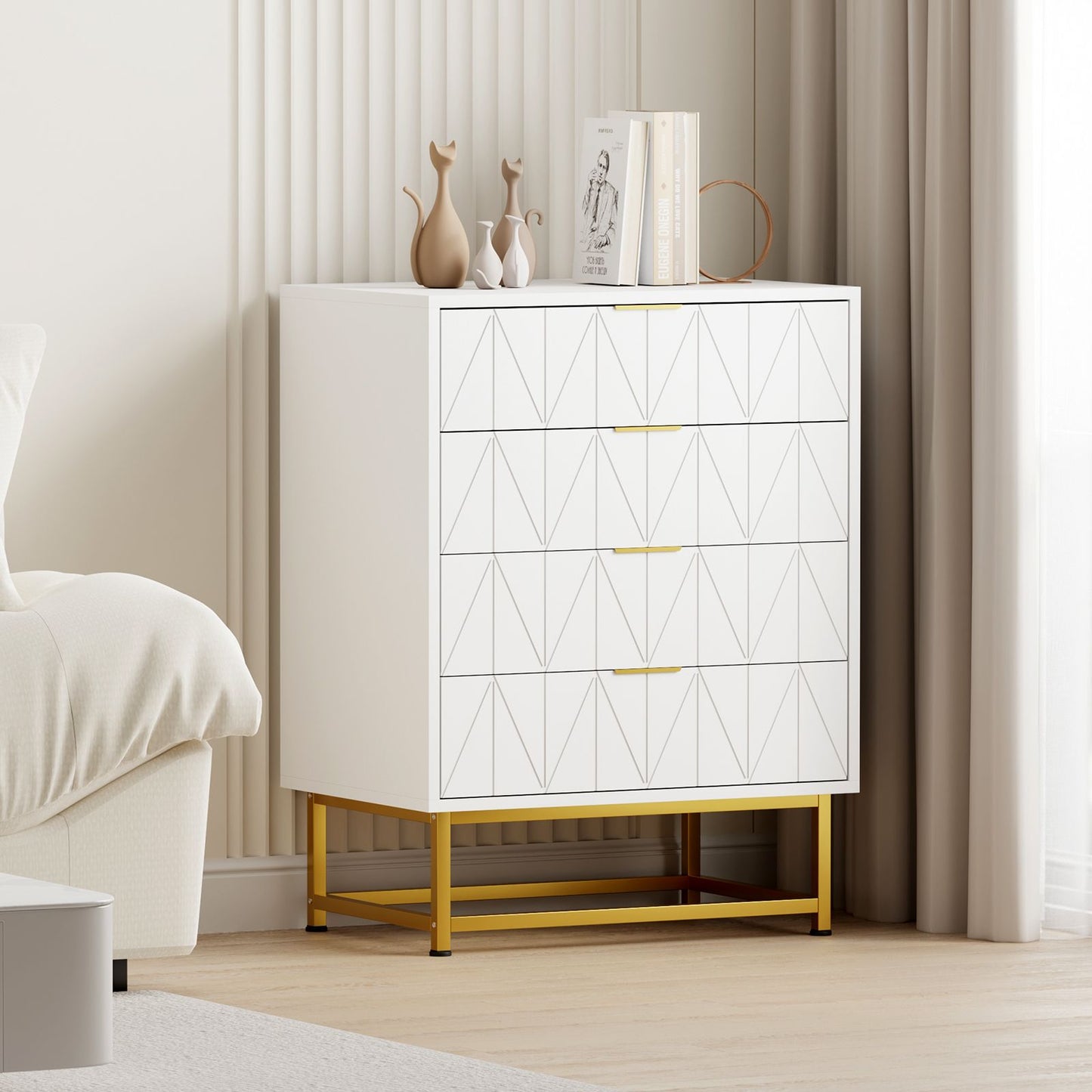 Ladekast – Opbergkast – Nachtkastje – Commodes – Kastje – Compact Formaat – 4 Lades – MDF Houtcomposiet – Wit