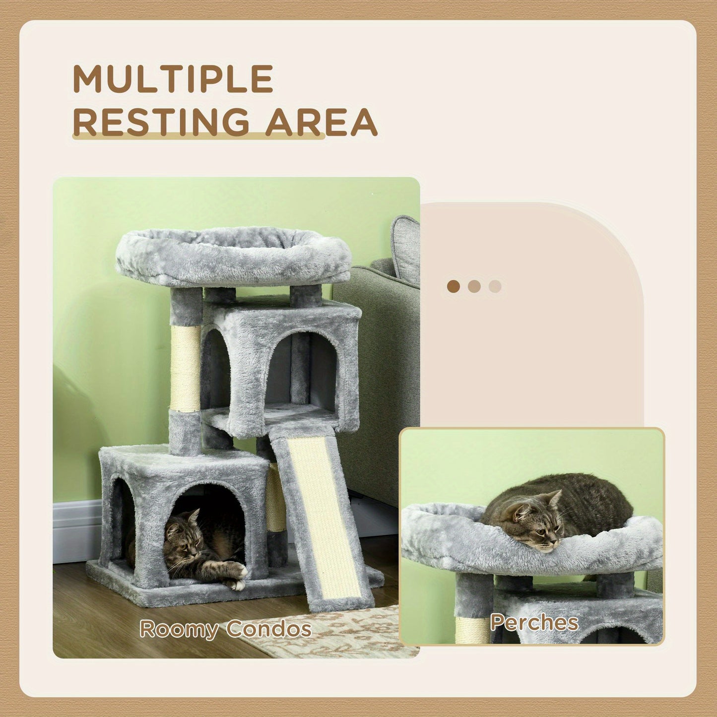 Kattenklimton – Kattenboom – Krabpaal – Klimmeubel – Kattenhuis – Lichtgrijs – Sisal Krabpalen – Stevige Constructie Tot 30 kg