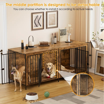 Hondenbench – Hondenkooi – Hondenhuis – Bench Voor Grote Honden – Hondenhok – Houten Bench Met Scheidingswand – 2 Zijdeuren – 200x70x85 cm – Stevig Hout En Metaal