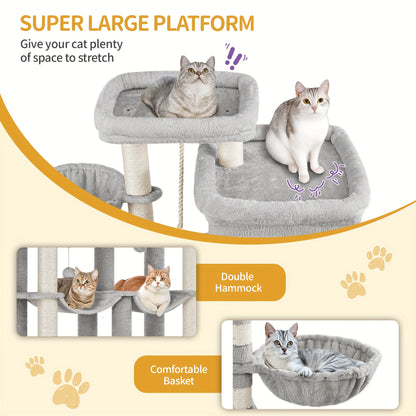 Krabpaal – Kattenboom – Kattenhuis – Krabmeubel – Kattentoren – XXL 200 cm – 10 Sisal Krabpalen & 2 Hangmatten