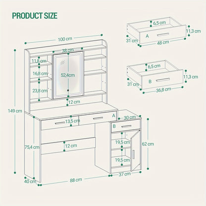 Make-uptafel – Kaptafel – Make-up Tafel – Cosmeticatafel – Schminktisch – Groot Tafelblad 130 cm – Verlichte Spiegel Met LED Licht