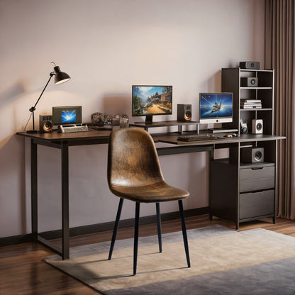 Bureaustoel – Werkstoel – Desk Chair – Office Chair – Vergaderstoel – Suède Bekleding – Ergonomische Rugleuning – Bruin – 45x54,5x86 cm – Metalen Frame – Set Van 4