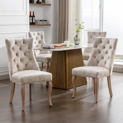 Eetkamerstoel – Stoel – Dinerenstoel – Zithoekstoel – Keukenstoel – Set Van 4 – Hoge Rugleuning – Fluwelen Beige Bekleding