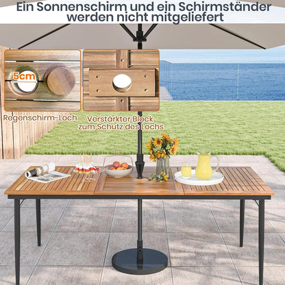 Tuintafel – Terrastafel – Houten Eettafel – Buiten Tafel – Acaciahouten Tafel – 8 Personen – Parasolgat & Metalen Poten