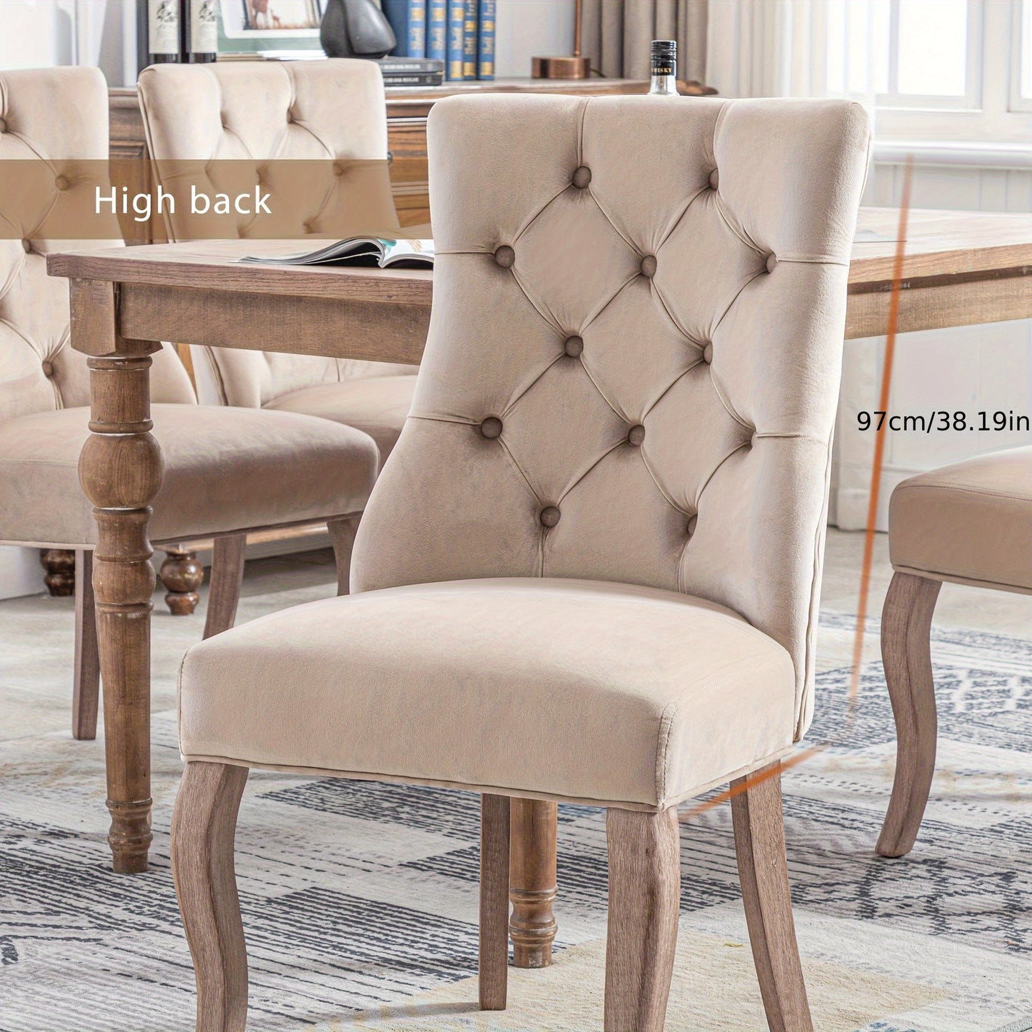 Eetkamerstoel – Stoel – Kuipstoel – Keukenstoel – Set Van 2 – Modern Design – Beige Katoen – Button-Tufted Rugleuning – Zacht Gewatteerde Zitting – Stevig Vierpoots Onderstel – Makkelijk Schoon Te Maken