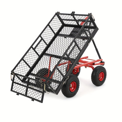 399.16 KG Capacity Heavy Duty Steel Garden Cart with 4 Removable Mesh Sides, 25.4cm All-Terrain Tires & 180° Rotating Handle - Foldable Utility Wagon with Steel Frame, 126.92cm Bed Length, Manual Operation for Lawn Care, Con